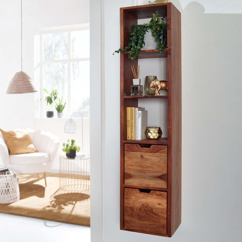 Rootz Floating Wall Shelf with Drawers - Solid Sheesham Wood - Modern Design - Living Room Hanging Bookshelf - Large - 35x150x30 cm
