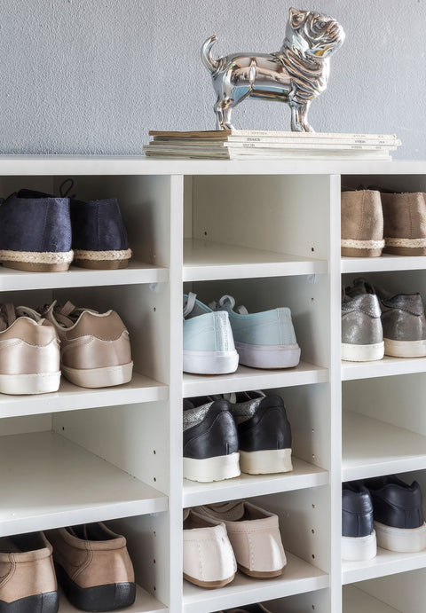 Rootz Wood Rack - White - High Shelf - Large Design Shoe Rack for 20 Pairs of Shoes - Space-Saving Shoe Storage - Modern XXL Shoe Storage - 91 x 67 x 33 cm