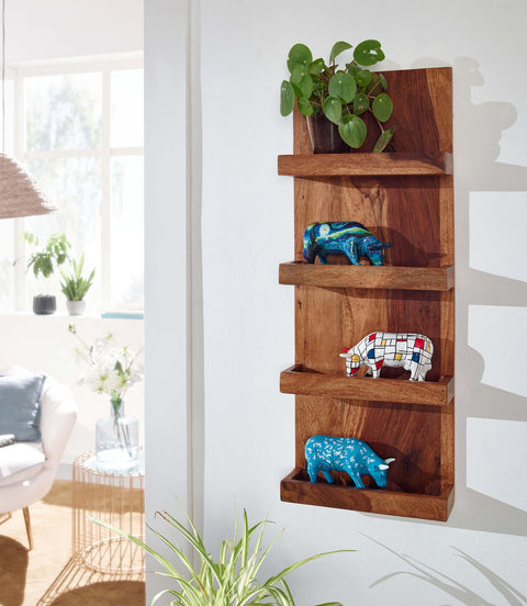 Rootz Wall Shelf - Modern Floating Hanging Shelf - Large Design for Living Room - Bookshelf Wall Mount - Solid Sheesham Wood - 30x80x10 cm