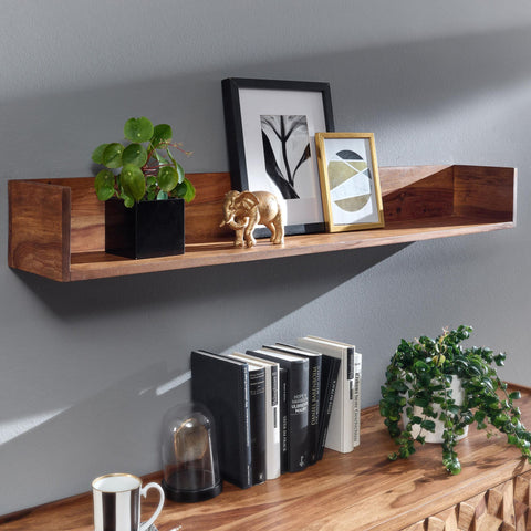 Rootz Floating Wall Shelf - Solid Sheesham Wood - Modern Design - Living Room Hanging Bookshelf - Large - 120x15x20 cm