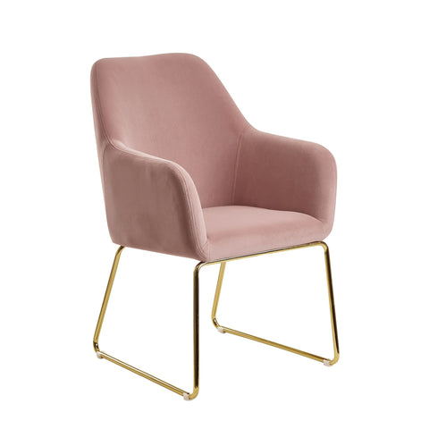 Rootz Dining Chair with Gold Legs - Pink Velvet - Fabric Shell Chair - Design Upholstered Chair for Dining Room