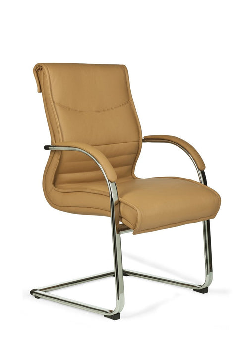 Rootz Visitor Chair - Caramel Leather Cantilever - Design Rocking Chair with Armrests - Ergonomic Meeting Chair with Anti-Tip Protection - Fixed Conference Chair