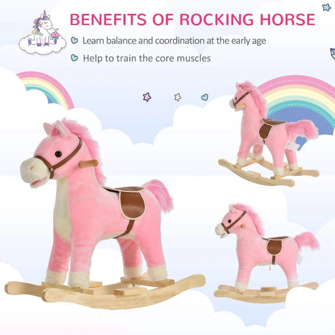 Rootz Children Rocking Horse - Pink - Plush, Wood, Steel - 25.59 cm x 12.79 cm x 24.01 cm