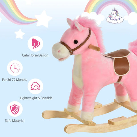 Rootz Children Rocking Horse - Pink - Plush, Wood, Steel - 25.59 cm x 12.79 cm x 24.01 cm