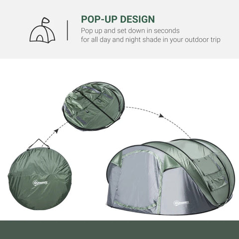 Rootz Camping Tent - Groen, Donkergroen, Grijs - Polyester, Glasvezel, Mesh - 103,74 cm x 86,61 cm x 48,42 cm