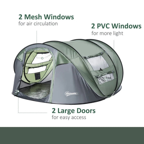 Rootz Camping Tent - Groen, Donkergroen, Grijs - Polyester, Glasvezel, Mesh - 103,74 cm x 86,61 cm x 48,42 cm