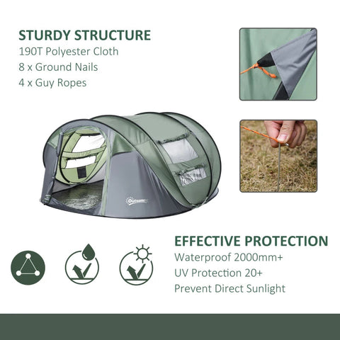 Rootz Camping Tent - Groen, Donkergroen, Grijs - Polyester, Glasvezel, Mesh - 103,74 cm x 86,61 cm x 48,42 cm