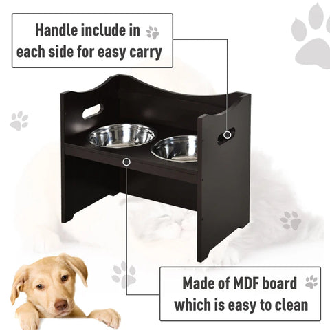 Rootz Dog Feeding Station - Brown - Engineered Wood, Stainless, Steel - 21.25cm x 12.4cm x 18.5cm