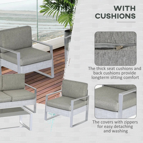 Rootz 4 pcs. Garden furniture - Gray - Aluminium, Polyester, Foam - cm x 72.44 cm x 32.28 cm