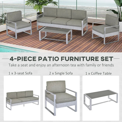 Rootz 4 pcs. Garden furniture - Gray - Aluminium, Polyester, Foam - cm x 72.44 cm x 32.28 cm