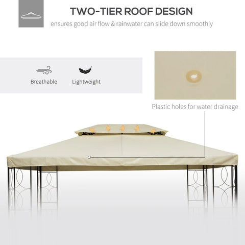 Rootz Replacement Roof for Metal Garden Gazebo - Cream - Polyester - 118.11 cm x 157.48 cm x cm