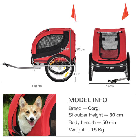 Rootz Bicycle Trailer Dog Carrier - Red, Black - Oxford, Steel - 51.18 cm x 28.74 cm x 35.43 cm