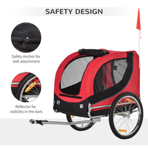 Rootz Bicycle Trailer Dog Carrier - Red, Black - Oxford, Steel - 51.18 cm x 28.74 cm x 35.43 cm