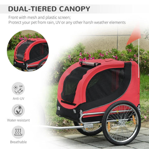 Rootz Bicycle Trailer Dog Carrier - Red, Black - Oxford, Steel - 51.18 cm x 28.74 cm x 35.43 cm