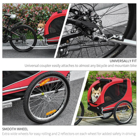 Rootz Bicycle Trailer Dog Carrier - Red, Black - Oxford, Steel - 51.18 cm x 28.74 cm x 35.43 cm