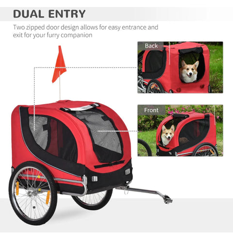 Rootz Bicycle Trailer Dog Carrier - Red, Black - Oxford, Steel - 51.18 cm x 28.74 cm x 35.43 cm