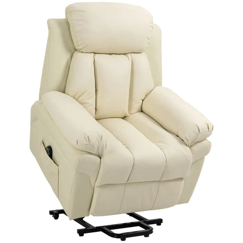 Rootz Relaxation Chair - Stand-up Aid - Including Footrest - Electric Tv Chair - Headrest - 1 Remote Control - Faux Leather - Cream White - 93L x 96W x 105H cm