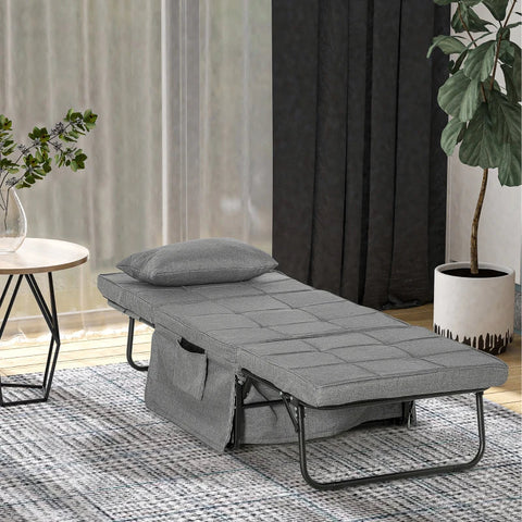 Rootz Folding Bed - 4-in-1 Armchair - Ottoman Lounger - Grey - 188 x 75 x 38 cm