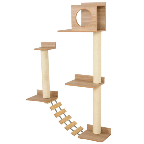 Rootz Wall Scratching Tree - Cat Tree - Climbing Tree for Cats - Multi-Level with Ladder Pilaster - Yellow - 156 cm
