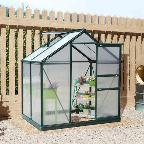 Rootz Greenhouse - Walk-in Mini Greenhouse - Met Dakraam - Aluminium/PC Board - Donkergroen - 1.9x1.3x2 m
