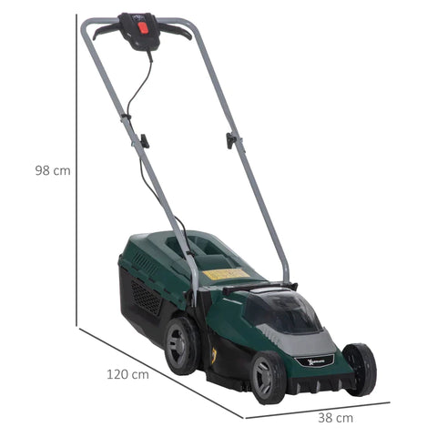 Rootz Lawn Mower - Electric Lawn Mower - Accu Grasmaaier - Kunststof/Staal - Zwart/Groen - 120 x 38 x 98 cm
