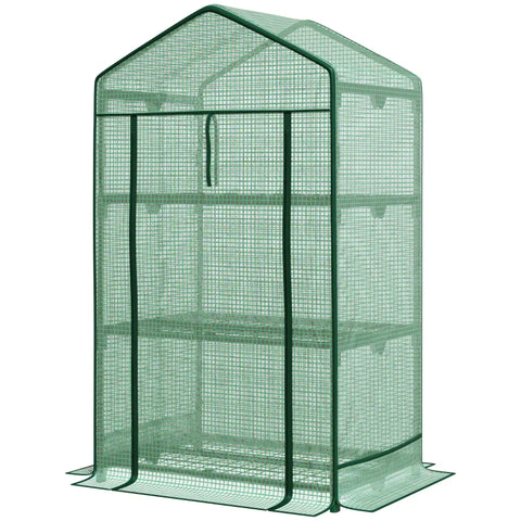 Rootz Greenhouse - Mini Greenhouse - Cultivation Greenhouse - With Foil Cover - And 3 Shelves - Shelves Rolling Door - Vegetable Bed - Green - 69 x 49 x 125 cm