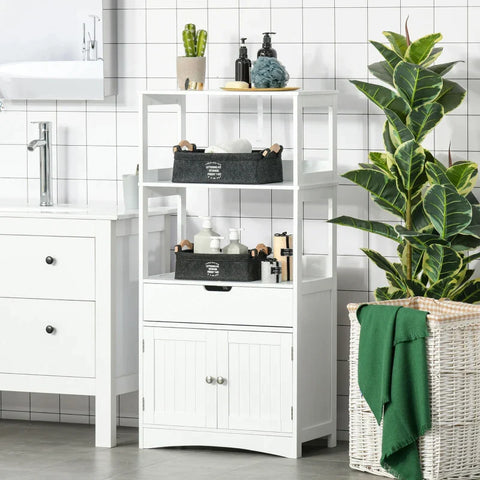 Rootz Bathroom Cabinet - Bathroom Floor Cabinet - Storage Cabinet - Bathroom Midi Cabinet - Drawer Base Cabinet - With 2 Open Shelves - White - 60 x 33 x 122.5 cm