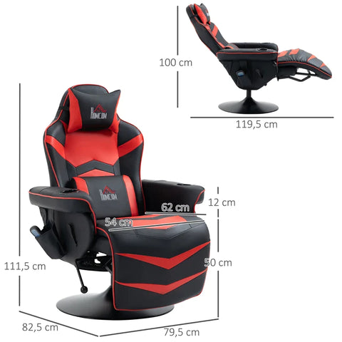 Rootz Gaming Stoel - Massagefunctie - Inclusief Voetsteun - Tv-stoel - Ligfunctie - Kunstleer - Rood + Zwart - 79,5 W x 82,5 D x 111,5 H cm