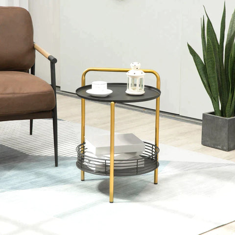 Rootz Bijzettafel - 2-in-1 Design - Industrieel Ontwerp - Dienblad + Bijzettafel 1 Plank - Staal - Goud + Zwart - 43L x 45B x 61.5H cm