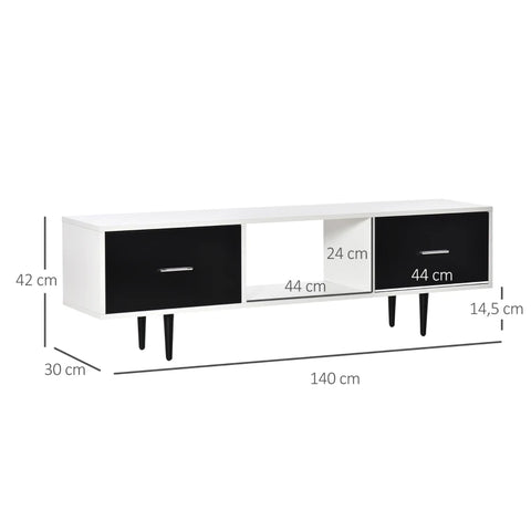 Rootz TV Cabinet - TV Stand - TV Table - Storage Cabinet - Cabinet - White/Black - 140 x 30 x 42 cm