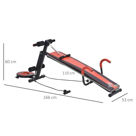 Rootz Sit Up Bench - Sit-up &amp; Dumbbell Bench - Trainingsbank - Rood/Zwart - 166 x 53 x 52-60 cm