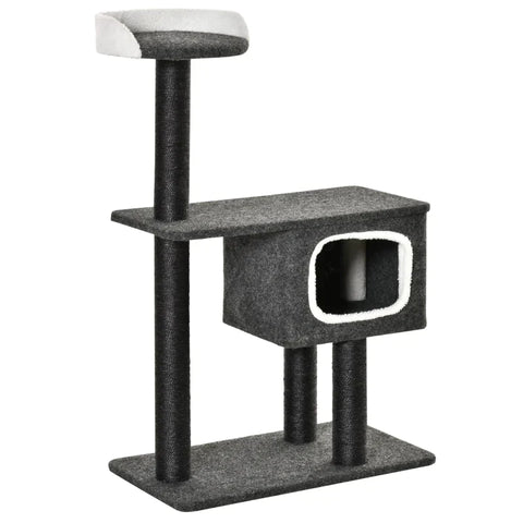 Rootz Krabpaal - Krabpaal Voor Katten - Klimboom Met Kattenhol - Sisalpalen - Groot Platform - Speelballen - Stabiel - Zwart - 70 x 41 x 112 cm