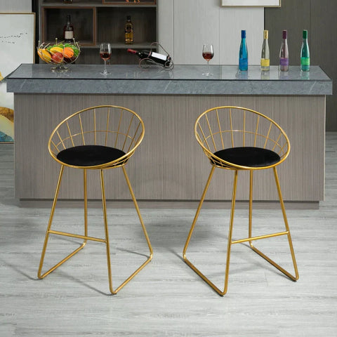 Rootz Bar Stool - Kitchen Stool With Backrest - Plastic Pins For Kitchen - Dining - Gold/Black - 52.5 x 47 x 97 cm