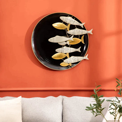 Rootz Metal Wall Decor - Wanddecoratie met Vis - 3D Effect - Zwart + Goud + Zilver - 78cm x 4.5cm x 75 cm