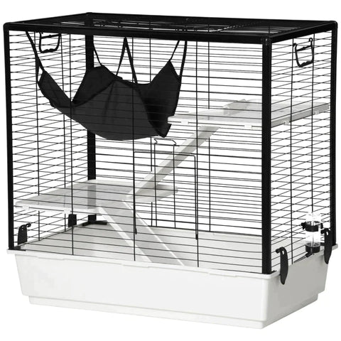 Rootz Small Animal Cage - Small Animal Enclosure Rodent Cage Animal Cage - Cage - Outdoor Enclosure -with Ramp And Hammock - Steel/Aluminum/Plastic - Black/White/Gray - 80 x 48 x 78 cm