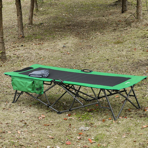 Rootz Camping Bed - Folding Bed - Portable Camping Bed - Side Pocket - Cup Holder - Green And Black - 200 x 73 x 49 cm