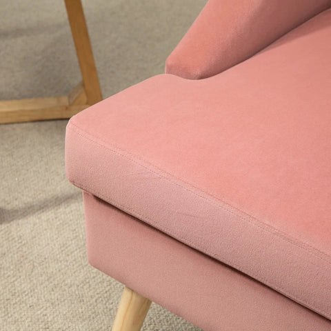 Rootz Armchair - Dining Chair - Accent Armchair - Scandinavian Design - Velvet Look - Rubber Wood - Pink + Natural - 69L x 76W x 87.5H cm
