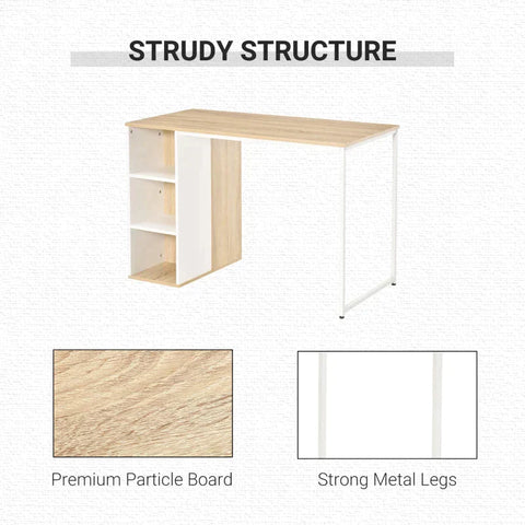 Rootz Computer Desk - Office Desk - Writing Table - Desk - With Shelves - 115x 55x 75H cm