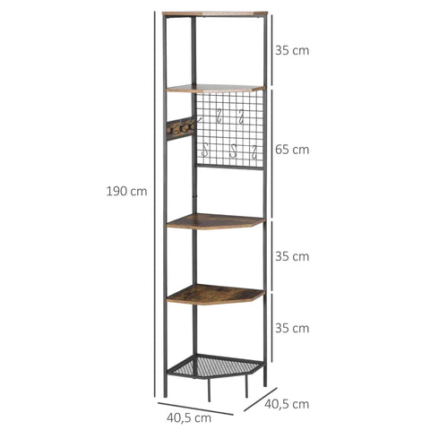 Rootz Storage Rack - Free-standing Shelf - Industrial Design - With Hooks - Chipboard/Steel - Black + Natural - 40.5L x 40.5W x 190Hcm