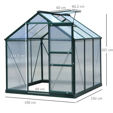 Rootz Greenhouse - Walk-in Mini Greenhouse - Met Dakraam - Schuifdeur - Aluminium/PC Board - Groen/Transparant - 190 x 192 x 201cm