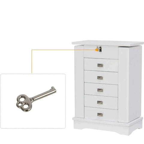 Rootz Jewelry Box - Jewelry Cabinet - Jewelry Chest Of Drawers With Mirror - Storage Cabinet With Drawers - Jewelry Box With Handle - White - 25x14x34.5cm