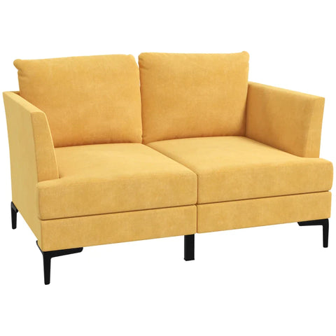 Rootz Sofa For 2 People - Thick Padding - Linen Look Cover - Steel Legs - Up To 300 Kg - Yellow - 137 x 79.5 x 71 cm