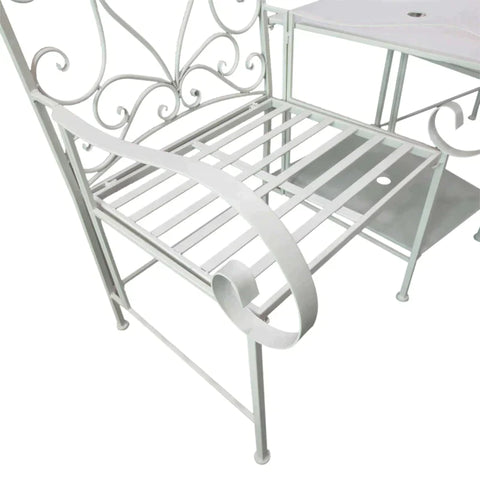 Rootz Metal Chair - Metal Bench With Table - Home - Balcony - Garden - White - 160L x 61W x 96H cm