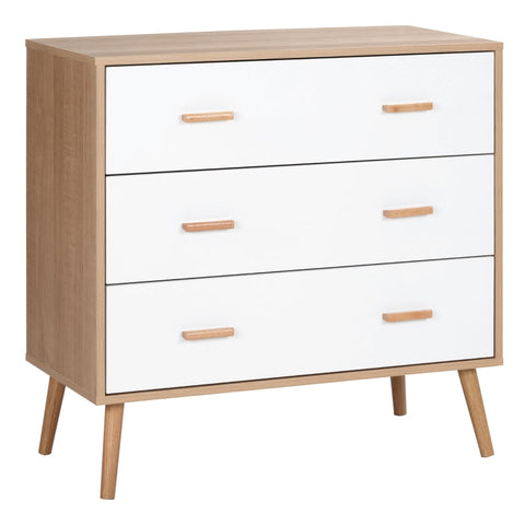 Rootz Chest Of Drawers - Storage Organizer Cabinet - With 3 Drawers - Chipboard - White + Nature - 80 cm x 39 cm x 80 cm