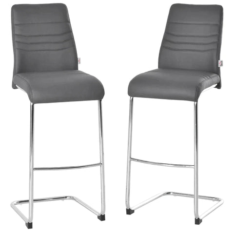 Rootz Chair - Bistro Chairs - Set Of 2 Bar Stools - Kitchen Stools - Metal Stools With Backrest - Faux Leather - Grey - 40x51x110 cm