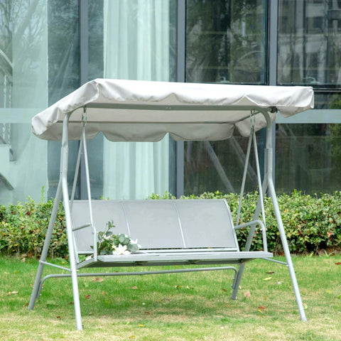 Rootz Verandaschaukel – Schaukelsitz – 3-Sitzer-Gartenschaukelbank – Gartenschaukel – mit Dach – Metall – Grau/Silber – 170 x 110 x 153 cm