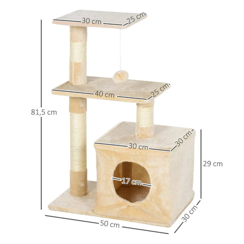 Rootz Krabpaal - Krabpaal Toren - Sisal Krabpaal - Sisal Krabpalen - Beige - 50 x 30 x 80 cm