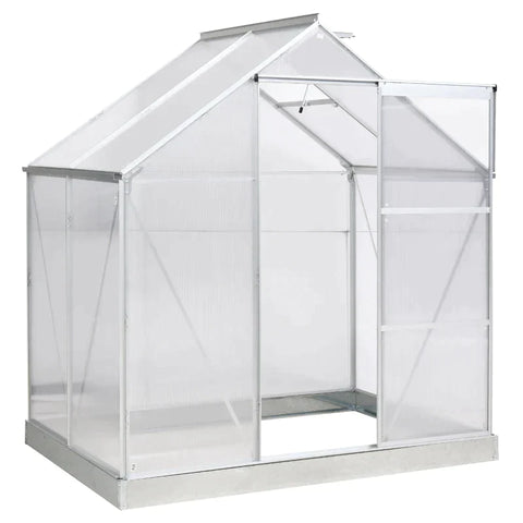 Rootz Aluminum Greenhouse - Garden House With Window Door - Plant House - Weather-resistant - Silver - 193 cm x 126 cm x 205