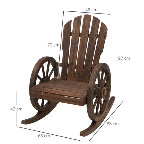 Rootz Rocking Chair - Garden Chair - Rustic Design - Fir Wood - Outdoor - Weather Resistant - 68cm x 88cm x 92cm