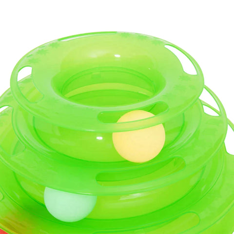 Rootz Speeltoren - Kattenspeeltoren - Knikkerbaan Draaiend - 3 Ballen - 3 Verdiepingen - Groen - L25 x B16 x H13 cm